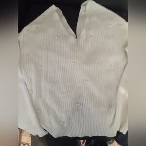 Elegant White Sweater with Pearl Accents